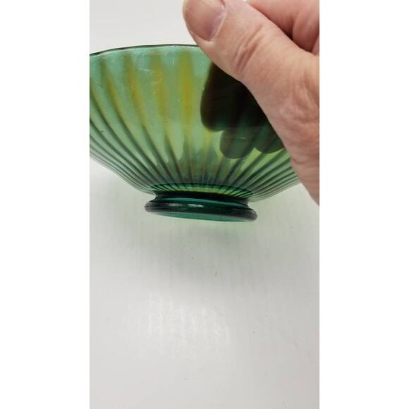 Vintage Stippled Ray Carnival Glass Bowl, Green Gold, Imperial Glass? Northwood? - Picture 4 of 6